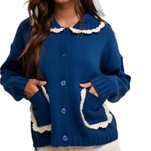 Scallop ￼Collar Button Down Cardigan Sweater